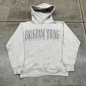 vintage brigham young university russell athletics grey made in usa hoodie